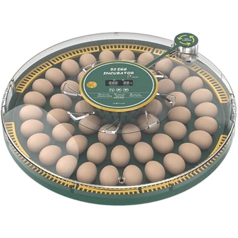 حاضنة بيض اوتوماتيكية تتسع لـ 52 بيضة مع ملعقة تقليب بيض ومصباح شمعدان - فقاسة دواجن للدجاج والبط والطيور، زجاجة مياه خارجية، الة تفقيس منزلية 60 واط (19.68 × 3.54 انش) - Image 1